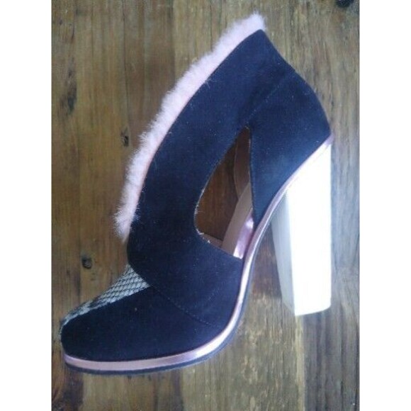 ASOS Vintage Retro Glam 2015 Chunk Heel Snakeskin Pink Fur Accent MCM Art Deco - Picture 3 of 6